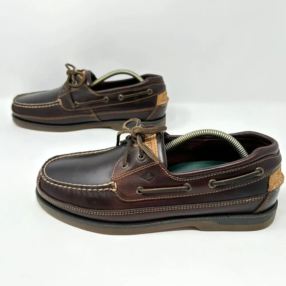 Sperry Top-Sider 2-Eye Leather Boat Shoes Mens 11 W Brown Deck Moccasin Slip On